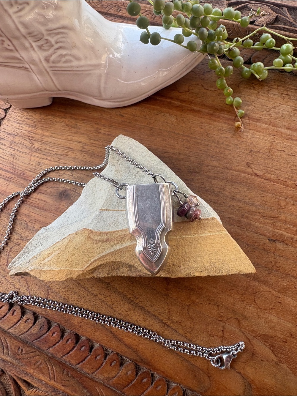 Vintage Silverware Essential Oil Diffuser Necklace Upcycled Knife Handle Pendant